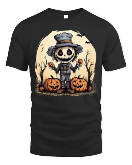 Halloween Scarecrow Pumpkin Creepy Spooky Graphic T-Shirt - black t-shirt on white background