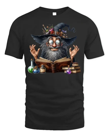 Halloween Wizard Magic Potion Spell Book T-Shirt - black t-shirt on white background