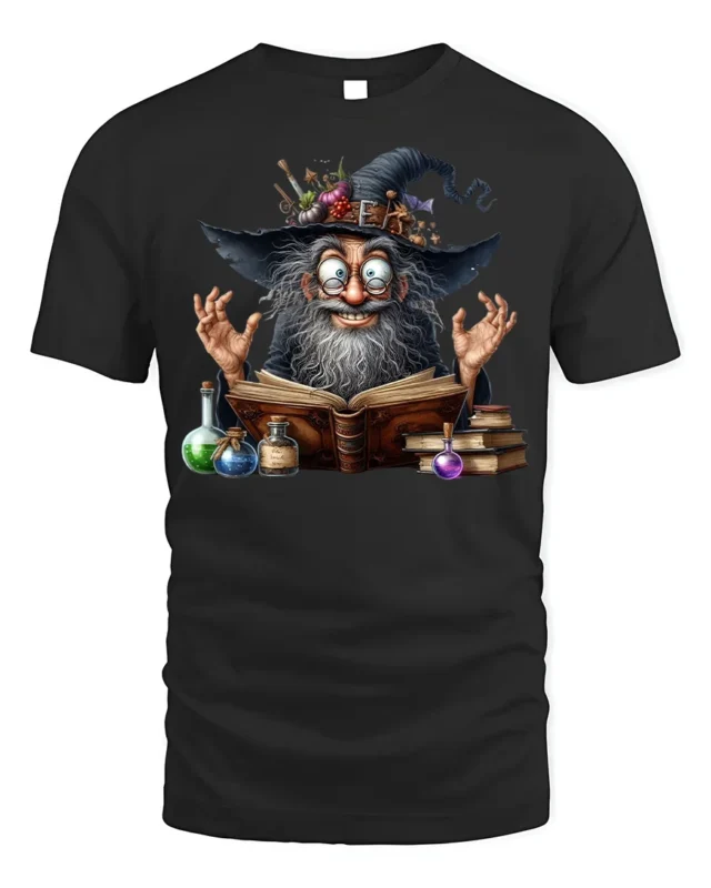 Halloween Wizard Magic Potion Spell Book T-Shirt - black t-shirt on white background