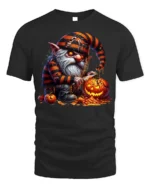 Halloween Gnome Pumpkin Carving Scary Graphic T-Shirt - black t-shirt on white background