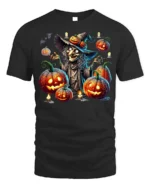 Halloween Witch Pumpkin Lantern Scary Graphic T-Shirt - black t-shirt on white background