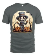 Halloween Scarecrow Pumpkin Creepy Spooky Graphic T-Shirt - gray t-shirt on white background