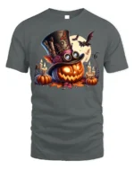 Halloween Steampunk Pumpkin Top Hat Graphic T-Shirt - gray t-shirt on white background