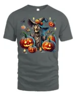 Halloween Witch Pumpkin Lantern Scary Graphic T-Shirt - gray t-shirt on white background
