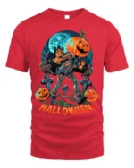 Halloween Pumpkin Head Graveyard Scary Graphic T-Shirt - red t-shirt on white background