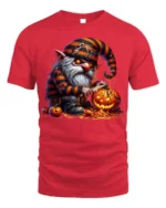 Halloween Gnome Pumpkin Carving Scary Graphic T-Shirt - red t-shirt on white background
