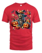 Halloween Witch Pumpkin Lantern Scary Graphic T-Shirt - red t-shirt on white background