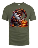 Halloween Gnome Pumpkin Carving Scary Graphic T-Shirt - military green t-shirt on white background