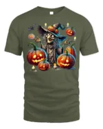 Halloween Witch Pumpkin Lantern Scary Graphic T-Shirt - military green t-shirt on white background