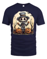 Halloween Scarecrow Pumpkin Creepy Spooky Graphic T-Shirt - navy t-shirt on white background