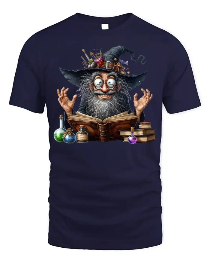 Halloween Wizard Magic Potion Spell Book T-Shirt - navy t-shirt on white background