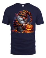 Halloween Gnome Pumpkin Carving Scary Graphic T-Shirt - navy t-shirt on white background