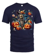 Halloween Witch Pumpkin Lantern Scary Graphic T-Shirt - navy t-shirt on white background