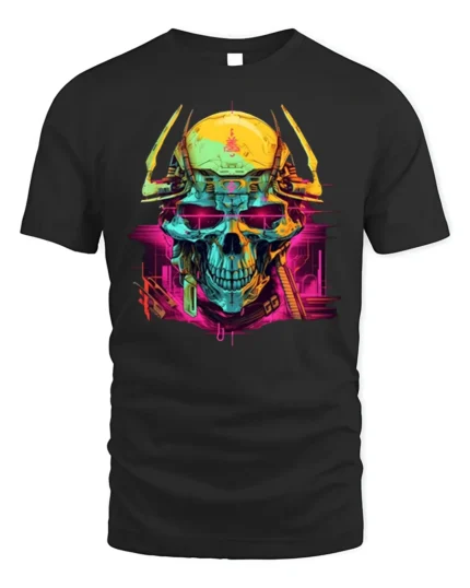 Cyber Samurai Skull Neon T-Shirt