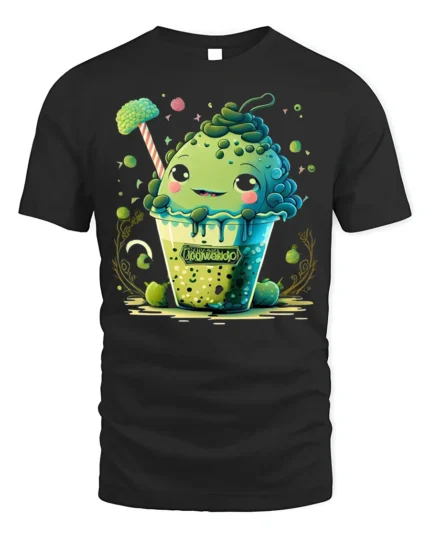 Cute Kawaii Boba Smoothie T-Shirt - Matcha Bubble Tea Tee