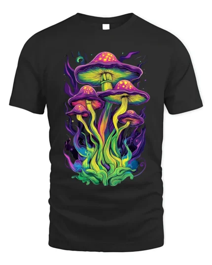 Psychedelic Neon Mushroom Fantasy Art T-Shirt
