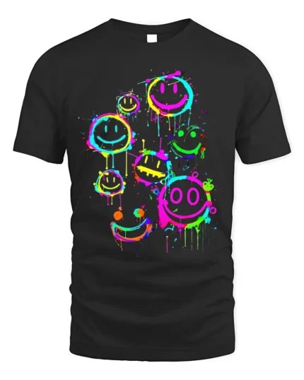 Neon Smile Faces Graffiti Art Color Splash Street T-Shirt