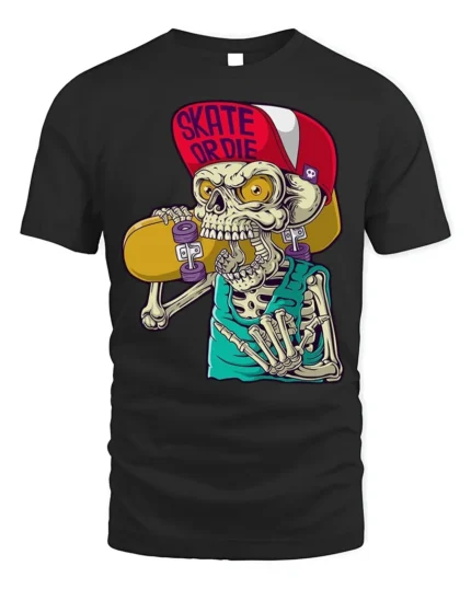 Skate Or Die Skeleton Skateboard Cool Street Style T-Shirt