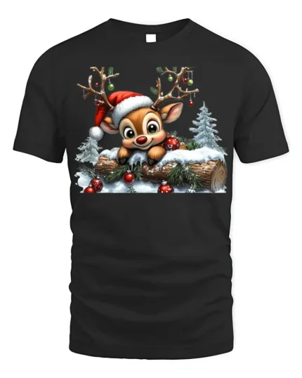 Cute Reindeer Christmas T-Shirt Funny Holiday Winter Deer Tee