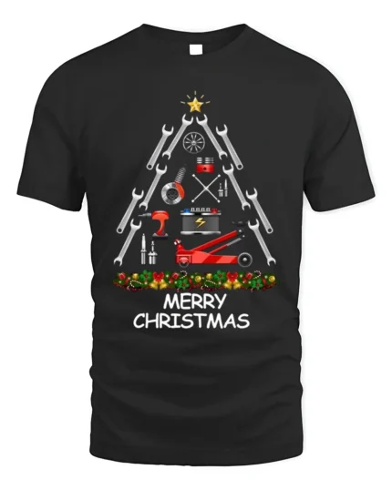 Mechanic Christmas Tree T-Shirt Funny Holiday Garage Tee