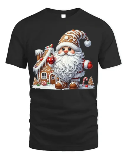 Gingerbread Santa T-Shirt Cute Christmas Cookie House Tee