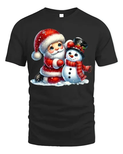 Cute Santa and Snowman Christmas T-Shirt Holiday Winter Tee