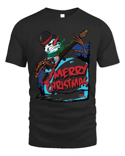Rock Guitar Snowman Christmas T-Shirt Funny Holiday Music Tee
