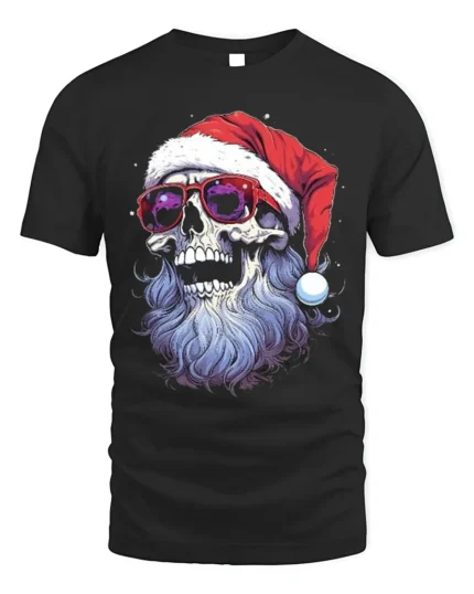 Cool Skull Santa T-Shirt Gothic Christmas Funny Holiday Tee