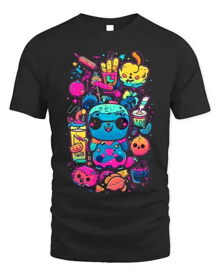 Kawaii Neon Food Friends Cute Character Artwork Graphic T-Shirt