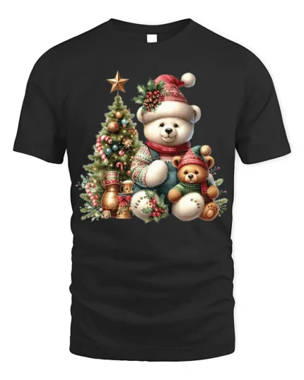 Christmas Teddy Bears T-Shirt with Festive Tree and Holiday Joy