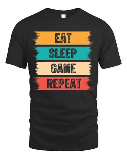 Eat Sleep Game Repeat Funny Gamer Lifestyle T Shirt - black t-shirt on white background