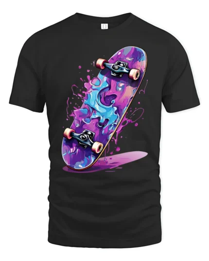 Color Splash Skateboard Graphic T Shirt Street Art Tee - black t-shirt on white background