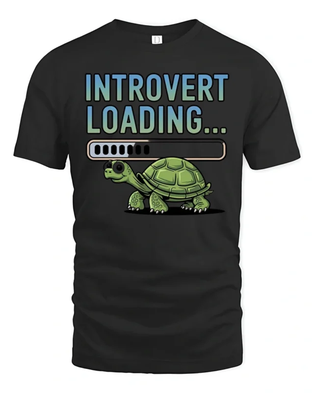 Introvert Loading Funny Turtle Graphic T Shirt - black t-shirt on white background