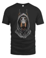 Doberman In Hoodie Graphic T Shirt Street Style Tee - black t-shirt on white background