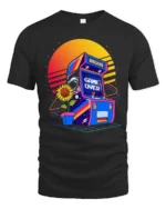 Retro Arcade Game Over Graphic T Shirt Neon Gamer Tee - black t-shirt on white background