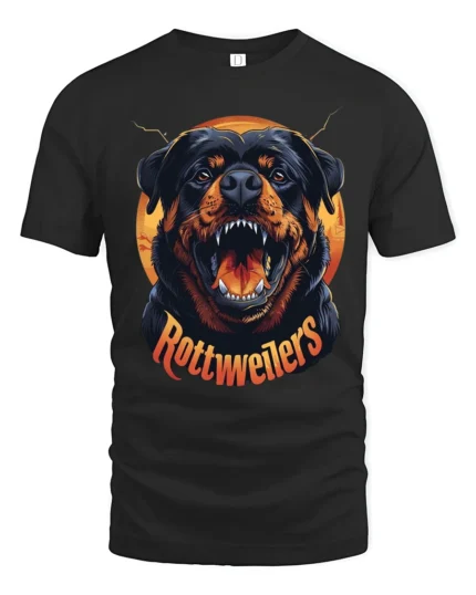 Fierce Rottweiler Graphic T Shirt Bold Dog Lover Tee - black t-shirt on white background