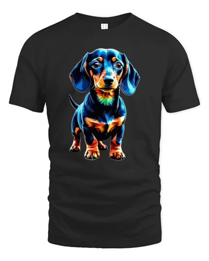 Colorful Dachshund Pop Art Graphic T Shirt - black t-shirt on white background