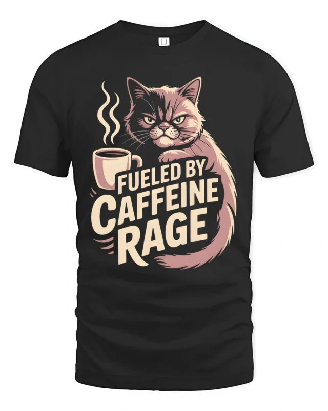 Fueled By Caffeine Rage Grumpy Cat T Shirt - black t-shirt on white background