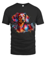 Colorful Dachshund Paint Splash Art T Shirt - black t-shirt on white background