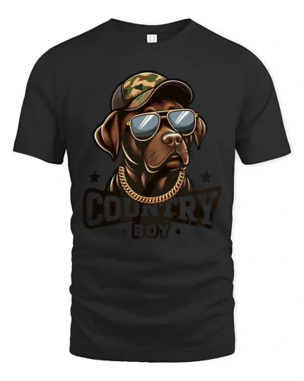 Country Boy Labrador Graphic T Shirt Cool Farm Dog Tee - black t-shirt on white background