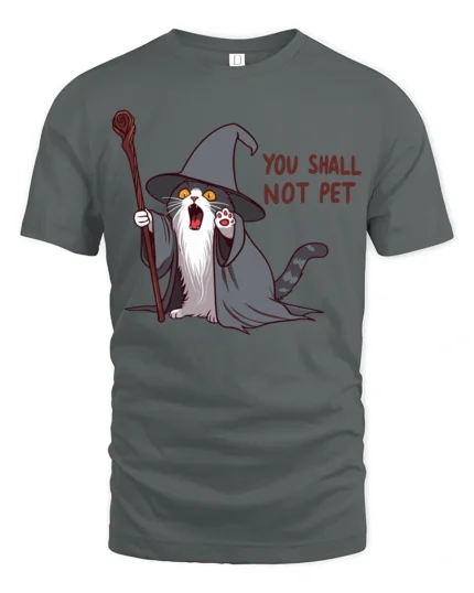 You Shall Not Pet Funny Wizard Cat T Shirt - gray t-shirt on white background
