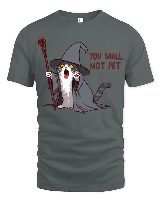 You Shall Not Pet Funny Wizard Cat T Shirt - gray t-shirt on white background