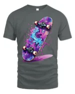 Color Splash Skateboard Graphic T Shirt Street Art Tee - gray t-shirt on white background