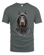 Doberman In Hoodie Graphic T Shirt Street Style Tee - gray t-shirt on white background