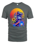 Retro Arcade Game Over Graphic T Shirt Neon Gamer Tee - gray t-shirt on white background
