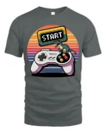 Retro Start Button Gamer Controller T Shirt - gray t-shirt on white background
