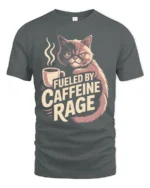 Fueled By Caffeine Rage Grumpy Cat T Shirt - gray t-shirt on white background