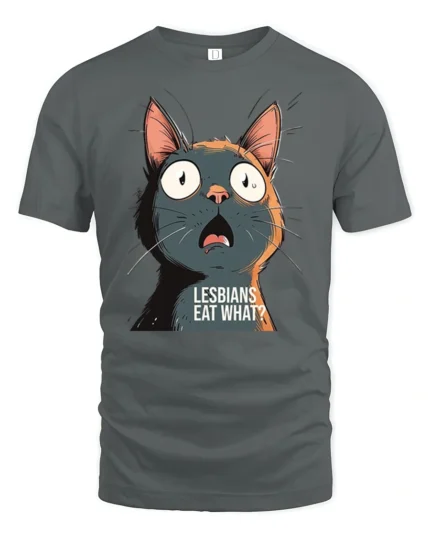 Funny Shocked Cat Graphic T Shirt Viral Meme Tee - gray t-shirt on white background