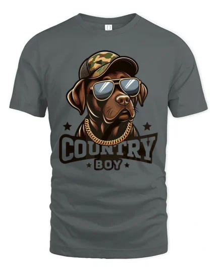 Country Boy Labrador Graphic T Shirt Cool Farm Dog Tee - gray t-shirt on white background