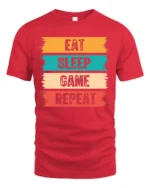 Eat Sleep Game Repeat Funny Gamer Lifestyle T Shirt - red t-shirt on white background